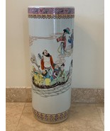 Chinese Famille Rose Porcelain Figural Calligraphy 24&quot; Umbrella Stand - £233.71 GBP
