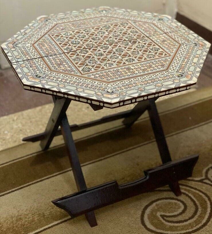 Egyptian Handmade Wood Chess Table Inlaid Mother of Pearl (22&quot;) - $435.00