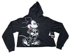 Disney Womens (Jrs) Mickey Mouse Skeleton Semi-Crop Hoodie Sweatshirt XS... - $19.79