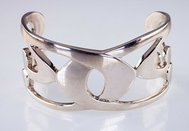 Modernist Symmetrical Design Wide Sterling Silver Cuff Bracelet by WM - £265.44 GBP
