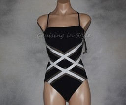 Gottex Gold NWT Criss Cross Black Bandeau Strapless Swimsuit Bathingsuit sz 8 - £63.85 GBP