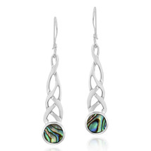 Celtic Intertwined Rainbow Abalone Shell Drop Sterling Silver Earrings - $17.32