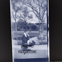 1930s Photo Negative Woman With Short Hair At Fountain Pixie Cut Hair - $133.42 MXN