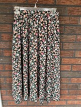 Floral Pull On Skirt Small Gathered High Waist Flared Black Pink Green N... - £5.94 GBP