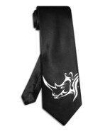 Rhino Tribal tie black satin silk hand-painted necktie - $19.00