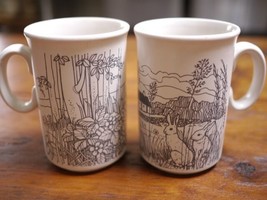 Pair of Vintage Rustic Nature Village Scenes England Ceramic Coffee Tea ... - $36.99