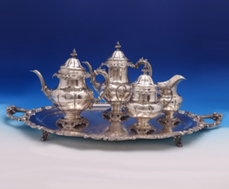 Grande Baroque by Wallace Sterling Silver Tea Set 4pc w/Silverplate Tray... - $3,955.05