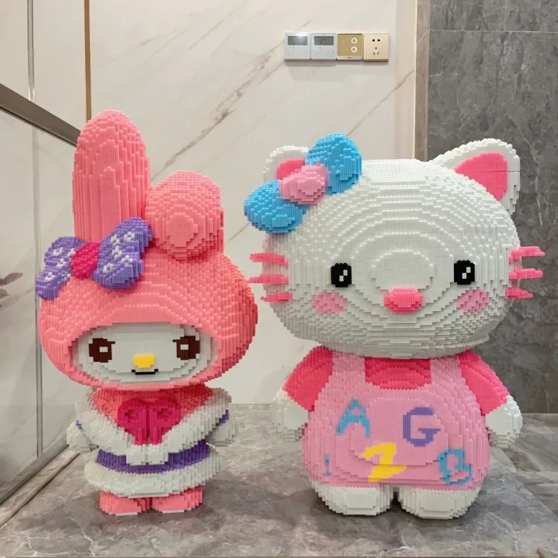 Sanrio 70cm Hello Kitty Building Blocks Assembled Toys Puzzle Anime Doll Kawaii - £25.68 GBP+