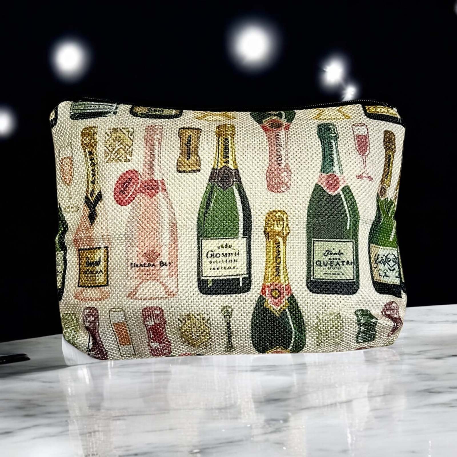French Champagne Printed Cosmetic Pouch for New Years Eve - Versatile Clutch Mak