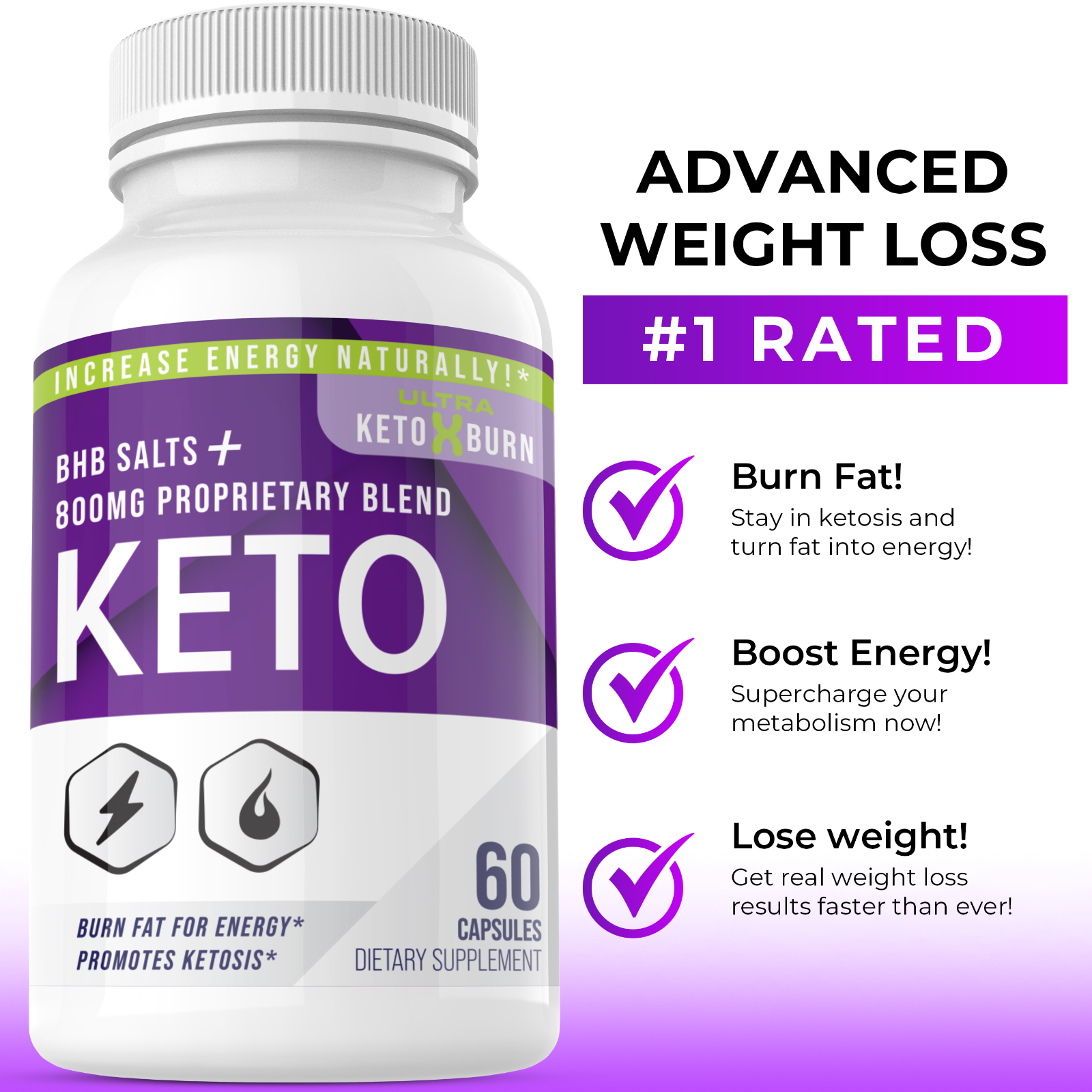 Ultra Keto X Burn Shark Tank 800mg Ketones Pure Keto Fast Supplement Wei... - $27.98