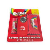 Skittles Strawberry Flavored Lip Balm &amp; Keychain Set Taste Beauty *Cruel... - $12.19