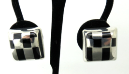 Vintage Taxco Clip On Earrings Mexico 925 Sterling Silver Black Onyx Squ... - £39.07 GBP