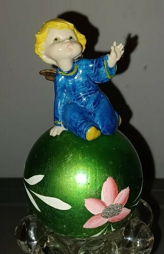 Vintage FONTANINI 1960&#39;s Green Flower Angel Baby Christmas Ornament Depo... - $40.00