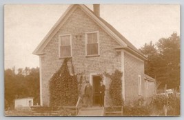 RPPC Lovely Cedar Single House Climbing Ivy Two Handsome Men Porch Postcard H26 - $12.95