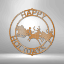 Happy Holidays Santa Steel Sign Laser Cut Powder Coated Home &amp; Office Metal Wal - £40.87 GBP+