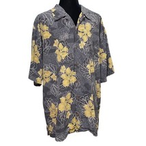 Tommy Bahama Silk Hawaiian Shirt Gray Gold Floral Tropical Aloha Size XL - £55.02 GBP