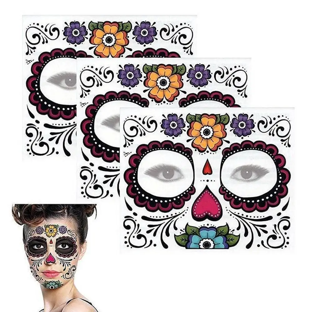 House Home Hot Sale Waterproof Day of The Dead Skull Face tattoo Temporary Tatto - £19.98 GBP