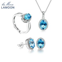 Sterling Silver 925 Jewelry Sets Blue Topaz Gemstone Jewelry Sets 18K White Gold - £74.20 GBP