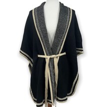 Cardigan Sweater L / XL Vertigo Paris black tan woman&#39;s $248 shawl wrap NEW - £59.13 GBP