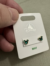 Disney Parks Mickey Mouse Faux Emerald Green May Birthstone Earrings Gold Color image 2