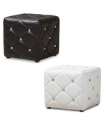 Black Or White Ottoman Modern Crystal Tufted Faux Leather Upholstered Fo... - $72.89