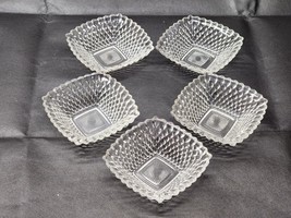 5 Vintage INDIANA GLASS 4¾&quot; Square Clear Glass Berry Bowl, Ashtray, Trinket Bowl - £16.89 GBP