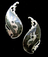Vintage Siam Sterling Niello Mermaid Large Clip Earrings Signed MG - $23.00