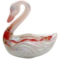 Fenton Swan Opalescent Art Glass Signed Cutshaw Hand Painted 40th Anniversary - £27.68 GBP