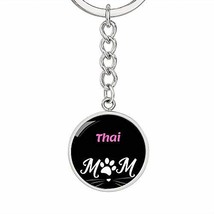 Cat Lover Keychain Gift Thai Cat Mom Keychain Stainless Steel Or 18k Gold Circle - £39.65 GBP