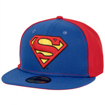 Superman Logo Blue &amp; Red Panels New Era 59Fifty Fitted Hat Multi-Color - £41.49 GBP