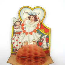 Antique Valentine Honeycomb 3D Pop Up Diecut Girl Boy Clown White Dog Fish Heart - £11.74 GBP