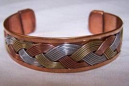 DELUXE THREE TONE PURE COPPER BANGLE CUFF BRACELET mens womens jewelry m... - $9.49