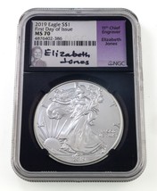 2019 S$1 Silver American Eagle Graded by NGC as MS70 FDOI Jones - £94.96 GBP