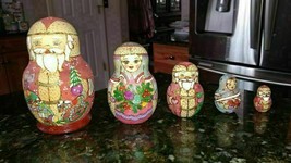 Vintage Russian Santa Matryoshka nesting dolls wooden 5 piece 5.5&quot; to 1.5&quot; - £37.49 GBP