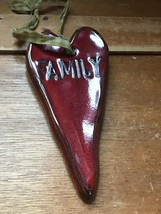 Large Red Glazed Pottery Heart w FAMILY Stamped on It Christmas Tree Ornament –  - £8.88 GBP
