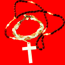 Beautiful vintage handmade rosary and bracelet set - $24.75