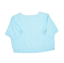 Pure Jill Linen Crop Top Womens XS Blue Relaxed Fit Tunic Shirt Short Sleeve - £18.67 GBP