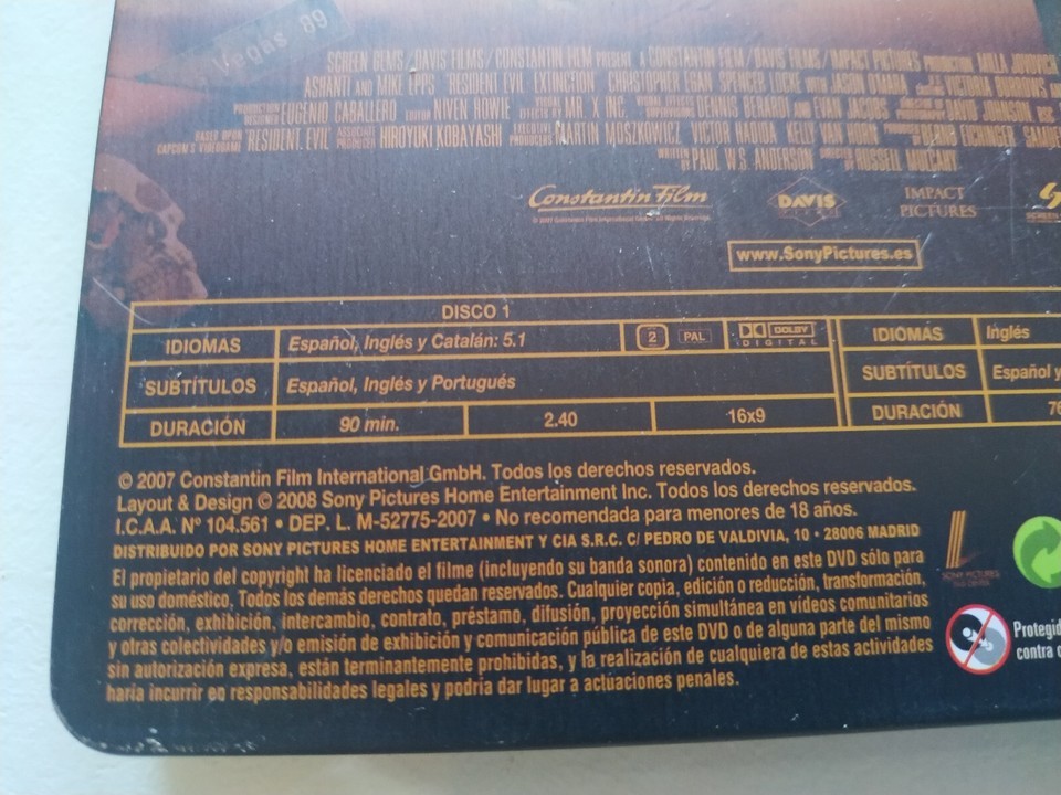 RESIDENT EVIL Extinction Milla Jovovich - 2 X DVD Steelbook Spanish English Am Item image 4