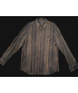 jhane barnes men's L brown black striped long sleeve dress shirt - $17.58
