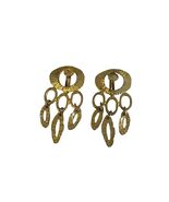 Vintage Gold Tone Dangle Clip On Earrings Hammered Modernist Statement 2x1 - $28.80