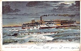 STEAMER SHIP SOVEREIGN IN LACHINE RAPIDS NEAR MONTREAL~1905 POSTCARD - £7.89 GBP