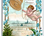 Angel Cherub Gilt Bells Violets Merry Chistmas Micah Glitter DB Postcard... - $4.90