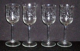 4 Vintage Etched Wine/Champagne Bar Glasses 8 oz 7 1/2" Ex - $22.00