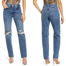 Good American Womens Good &#39;90s Ripped Slim Fit Straight Leg Jeans Indigo061 6/28 - £41.61 GBP