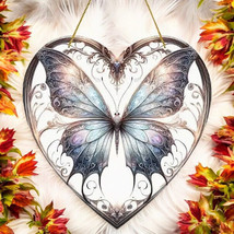 &quot;Elegant Heart-Shaped Butterfly Sun Catcher - Intricate Filigree Design ... - $22.99