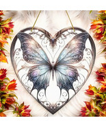 &quot;Elegant Heart-Shaped Butterfly Sun Catcher - Intricate Filigree Design ... - $22.99