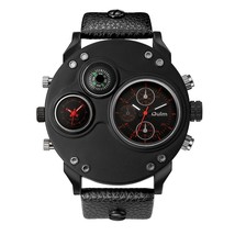 Oulm Unique Sport Watches Men Brand Two Time Zone Wristwatch Decorative Compass  - £38.38 GBP