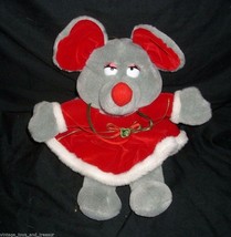 10&quot; Vintage Christmas Fun World Grey Mouse Red Dress Stuffed Animal Plush Toy - £22.07 GBP