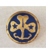 Vintage 1960&#39;s Girl Scout Blue &amp; Goldtone World Trefoil Pin Clover &amp; Sta... - $16.63