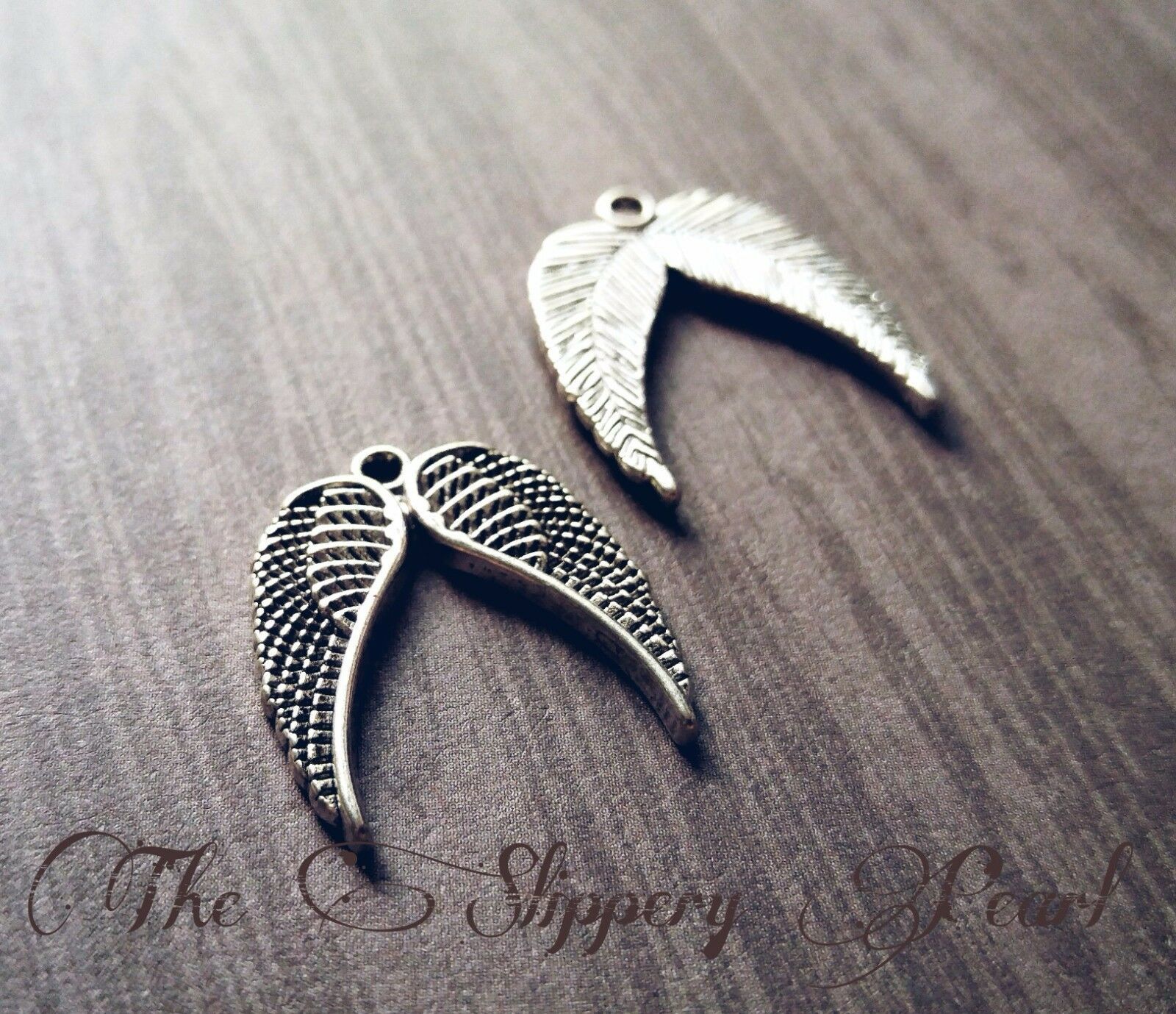 Primary image for 10 Angel Wing Charms Antique Silver Tone Double Wing Pendants 23mm